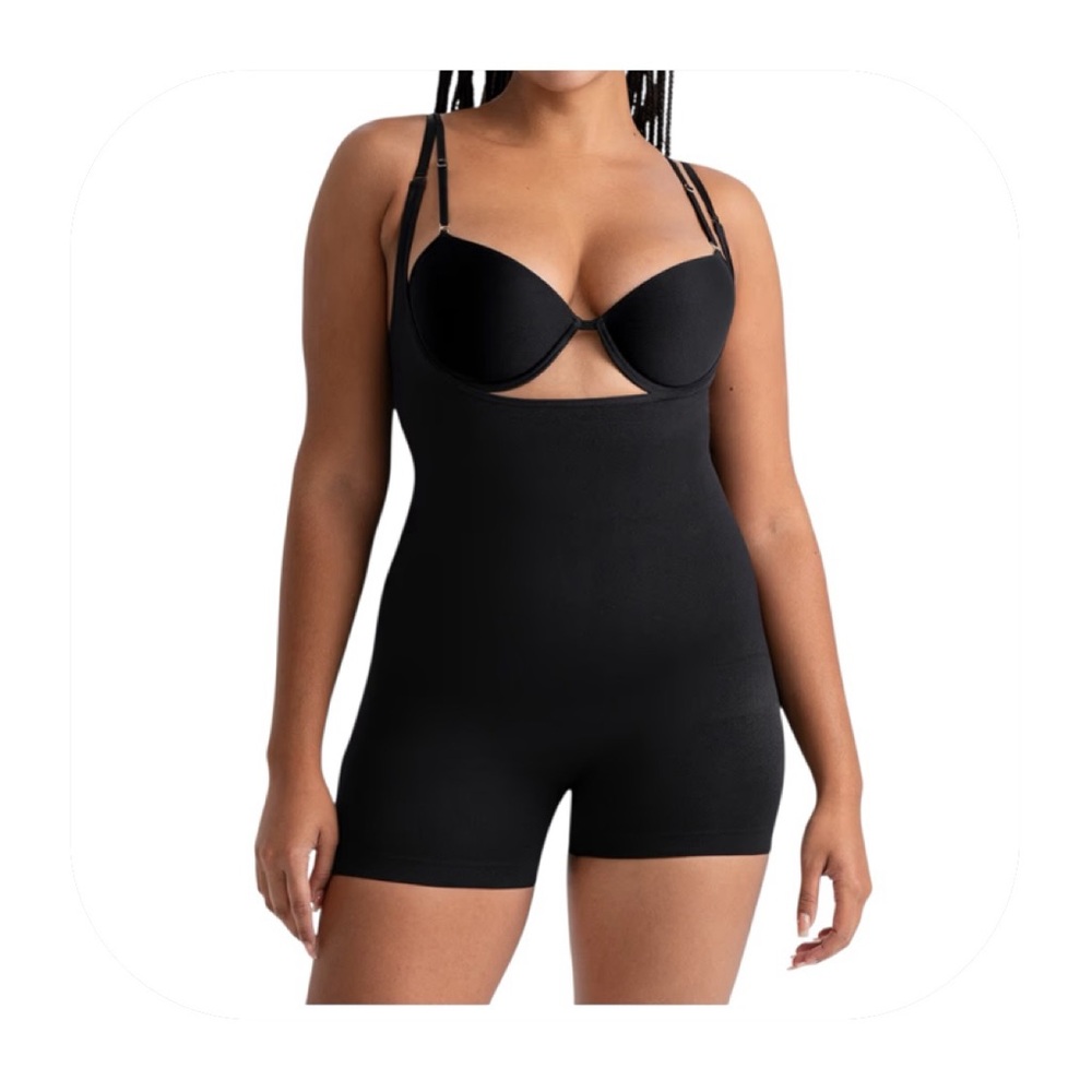 NWT Shapermint Empetua M black open bust boyshort bodysuit